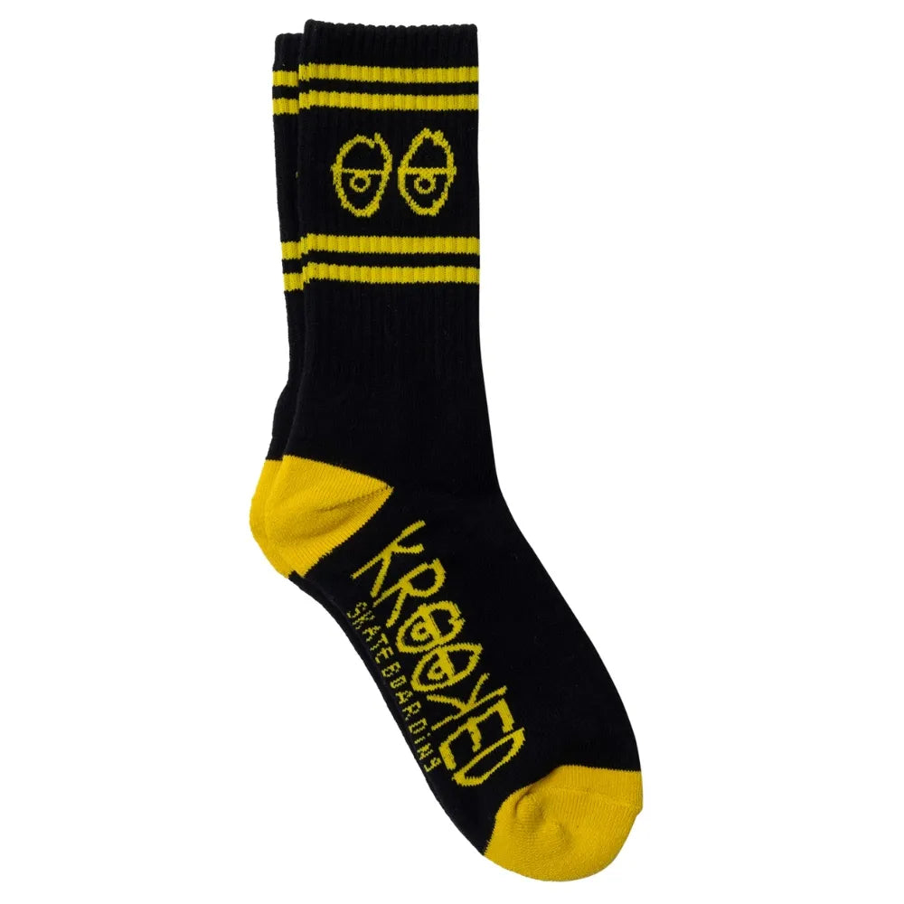 KROOKED Eyes Black Yellow 1 Pair Mens Socks