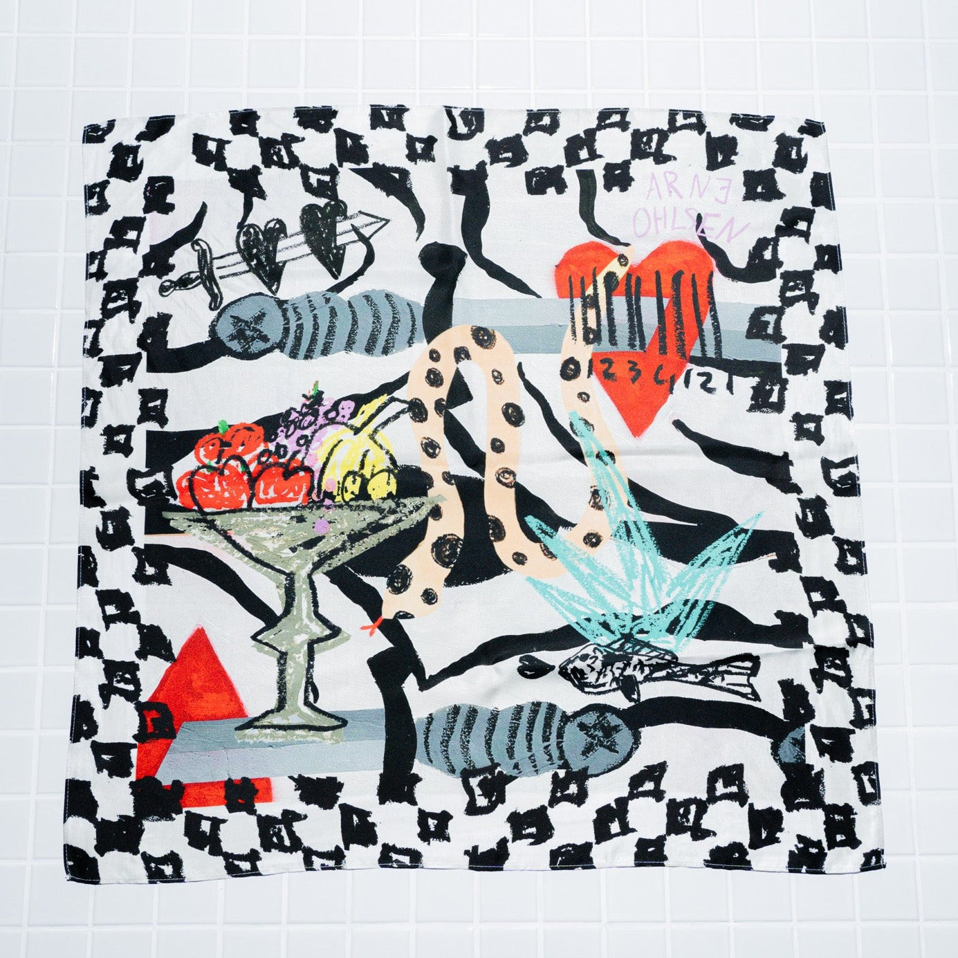 "FISH SNAKE" ARNE X FM SILK SCARF - WHITE