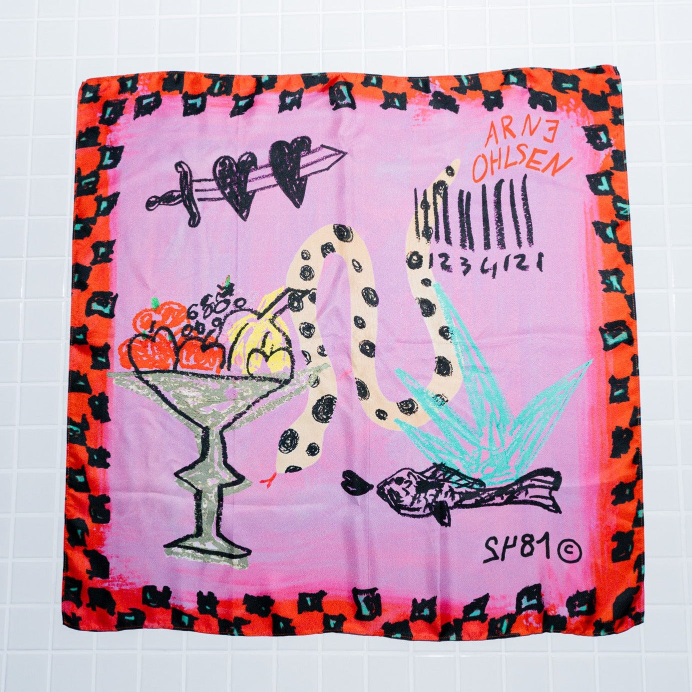 "FISH SNAKE" ARNE X FM SILK SCARF - PINK